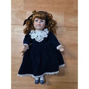 Vintage Porcelain Doll Collector’s Choice Barbara Collins Navy Velvet Dress COA